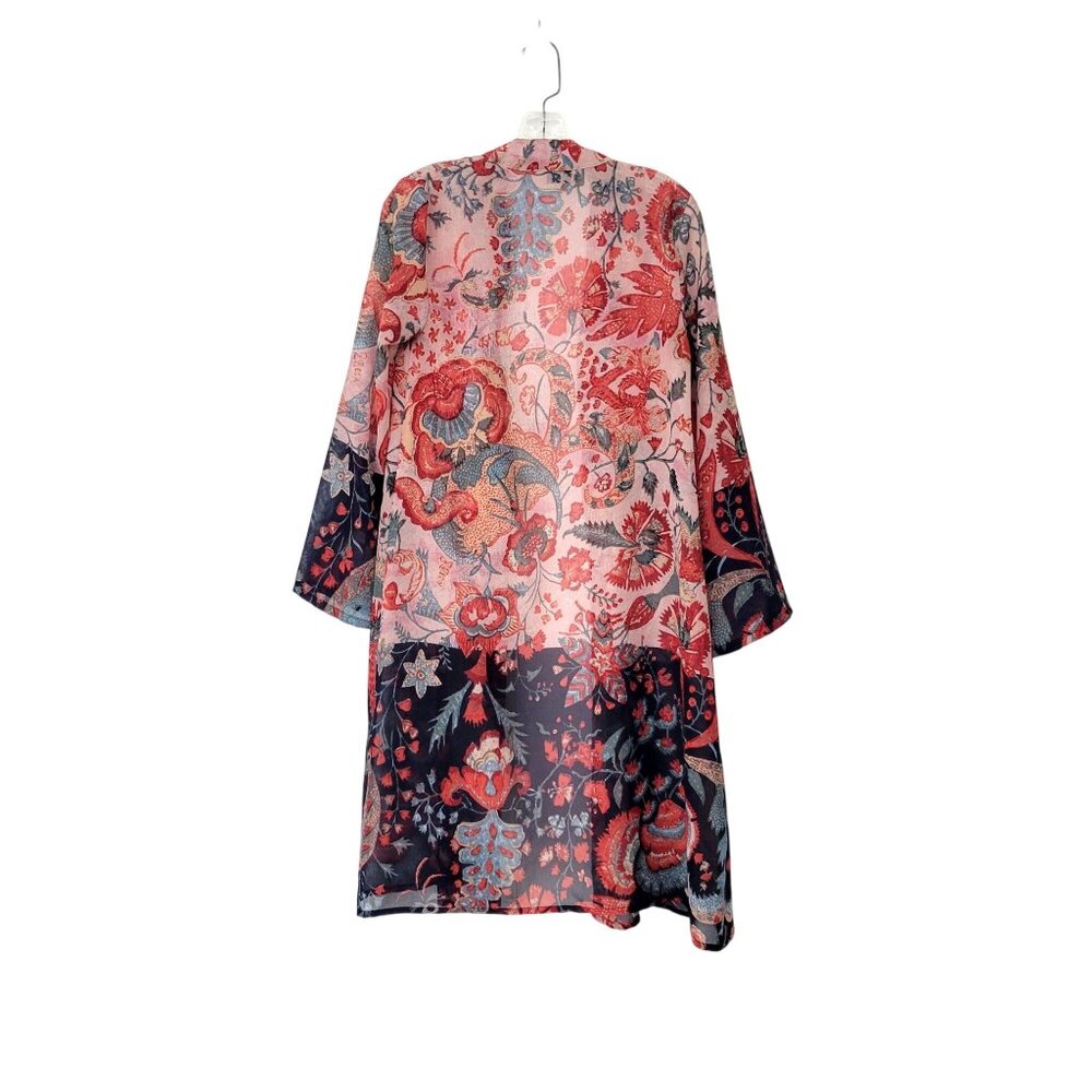 Jorja Women's Floral Kimono Cardigan Medium Lightweight Sheer Open Front Boho Co - Picture 2 of 4